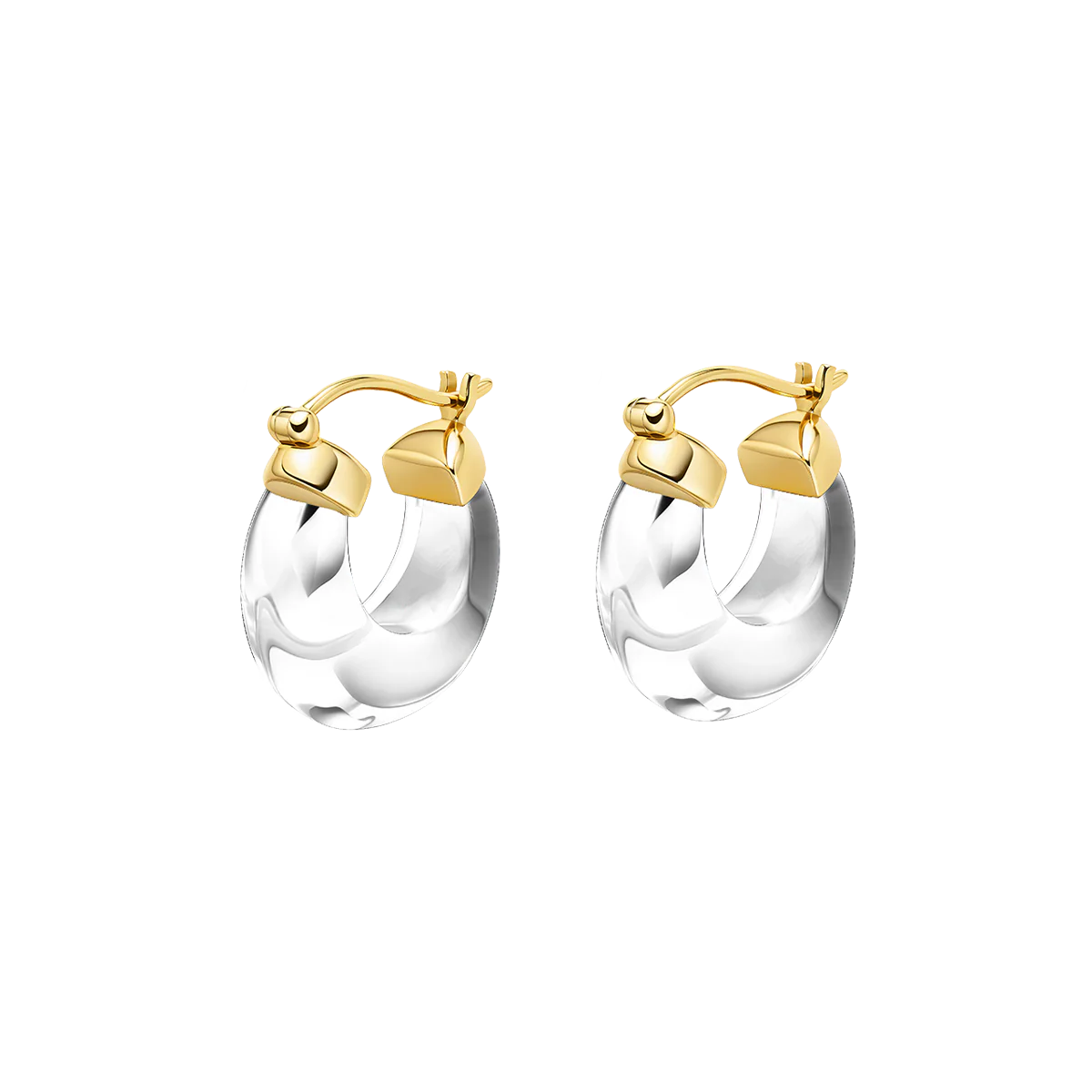 10K Yellow Gold Natural Clear Quartz Hoop Earrings