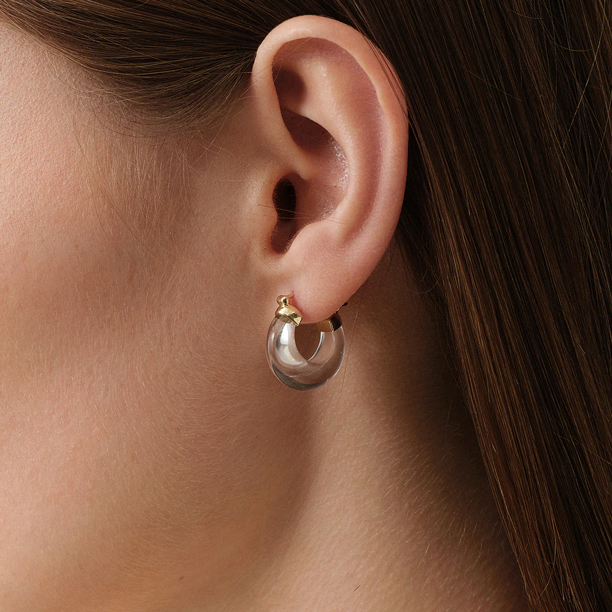 10K Yellow Gold Natural Clear Quartz Hoop Earrings - Image 2