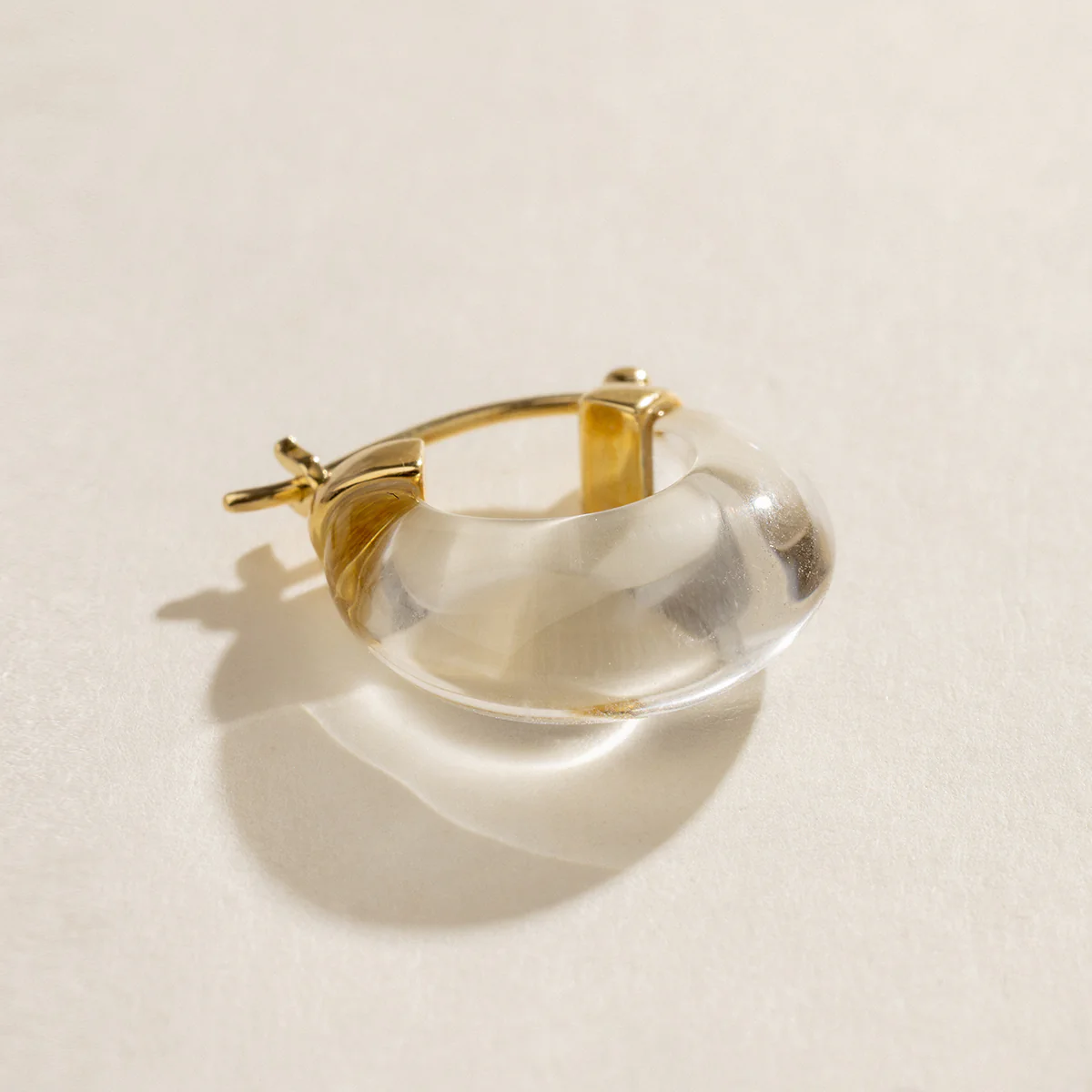 10K Yellow Gold Natural Clear Quartz Hoop Earrings - Image 4