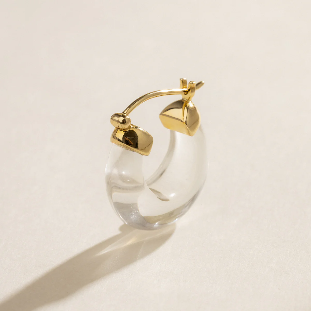 10K Yellow Gold Natural Clear Quartz Hoop Earrings - Image 6