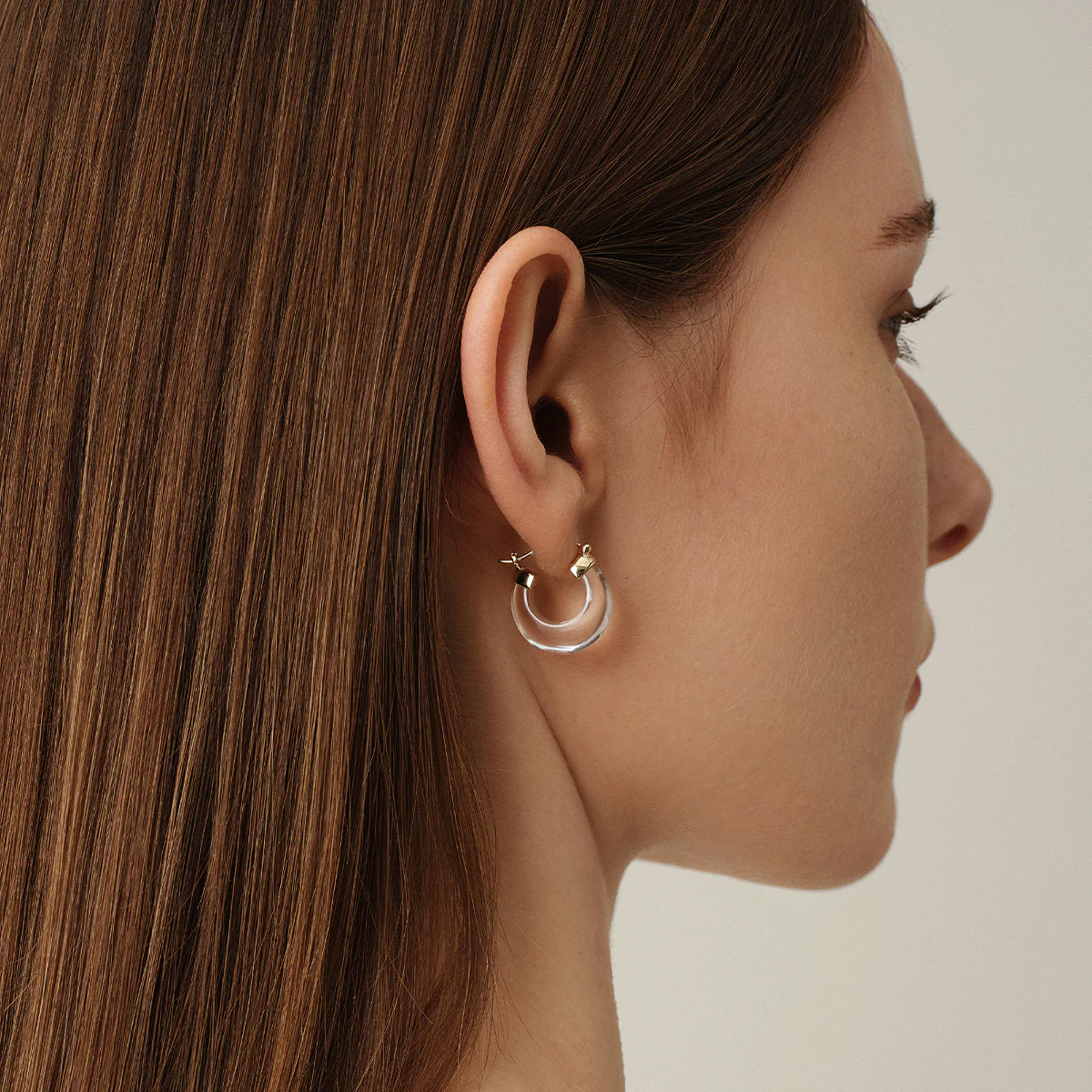 10K Yellow Gold Natural Clear Quartz Hoop Earrings - Image 7