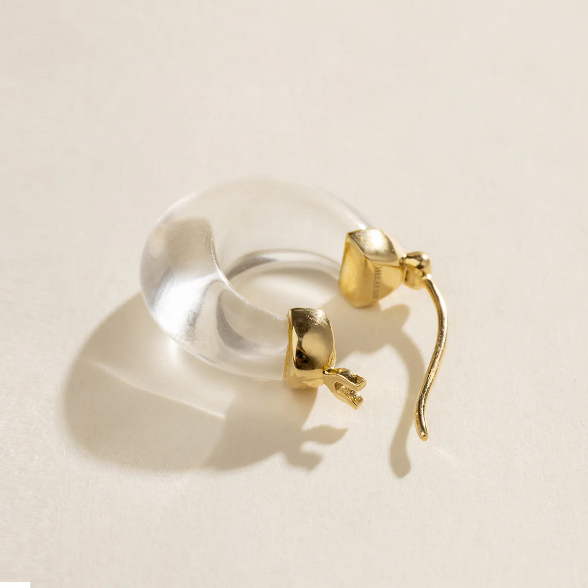 10K Yellow Gold Natural Clear Quartz Hoop Earrings - Image 8