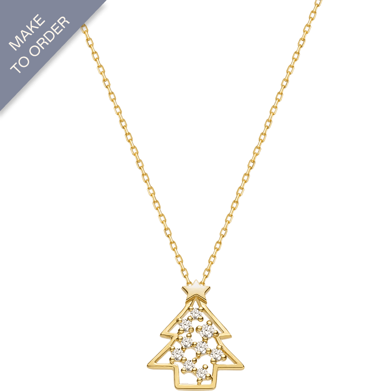 18K Gold Christmas Tree Diamond Necklace