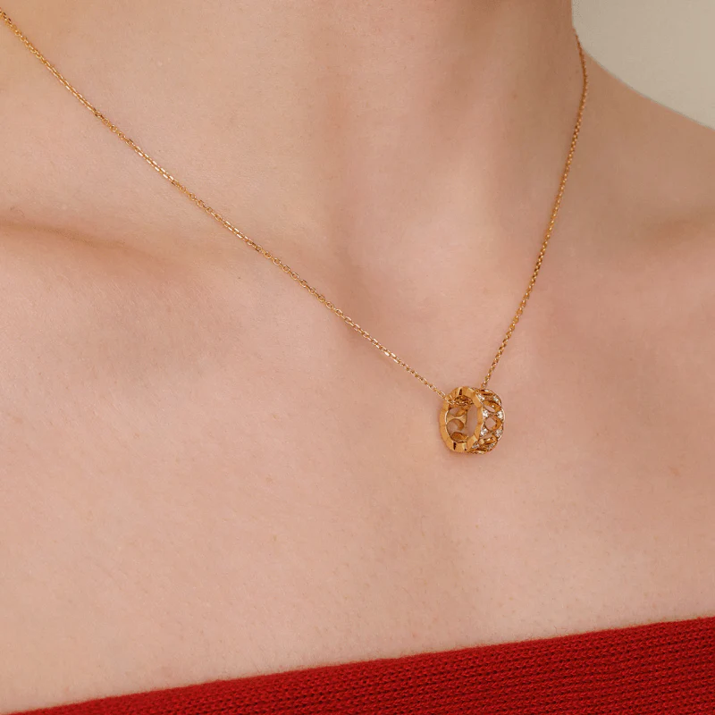 18K Gold Diamond Lucky Continuous Pendant Necklace - Image 9