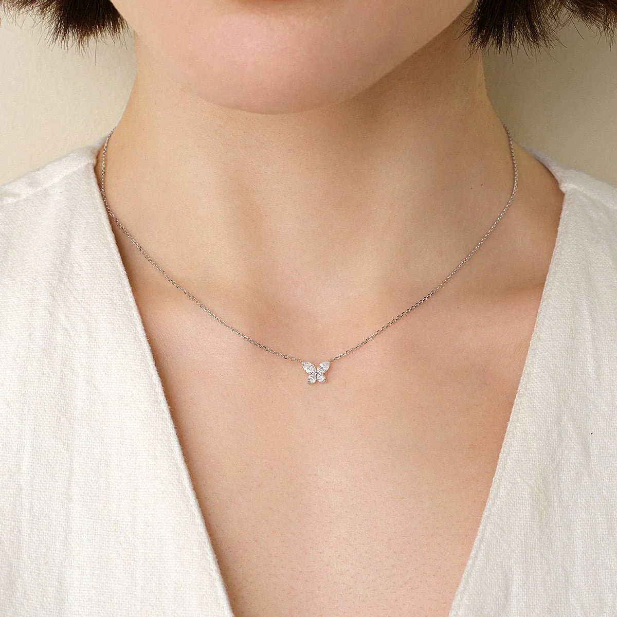18K Gold Diamond Petite Butterfly Necklace - Image 2