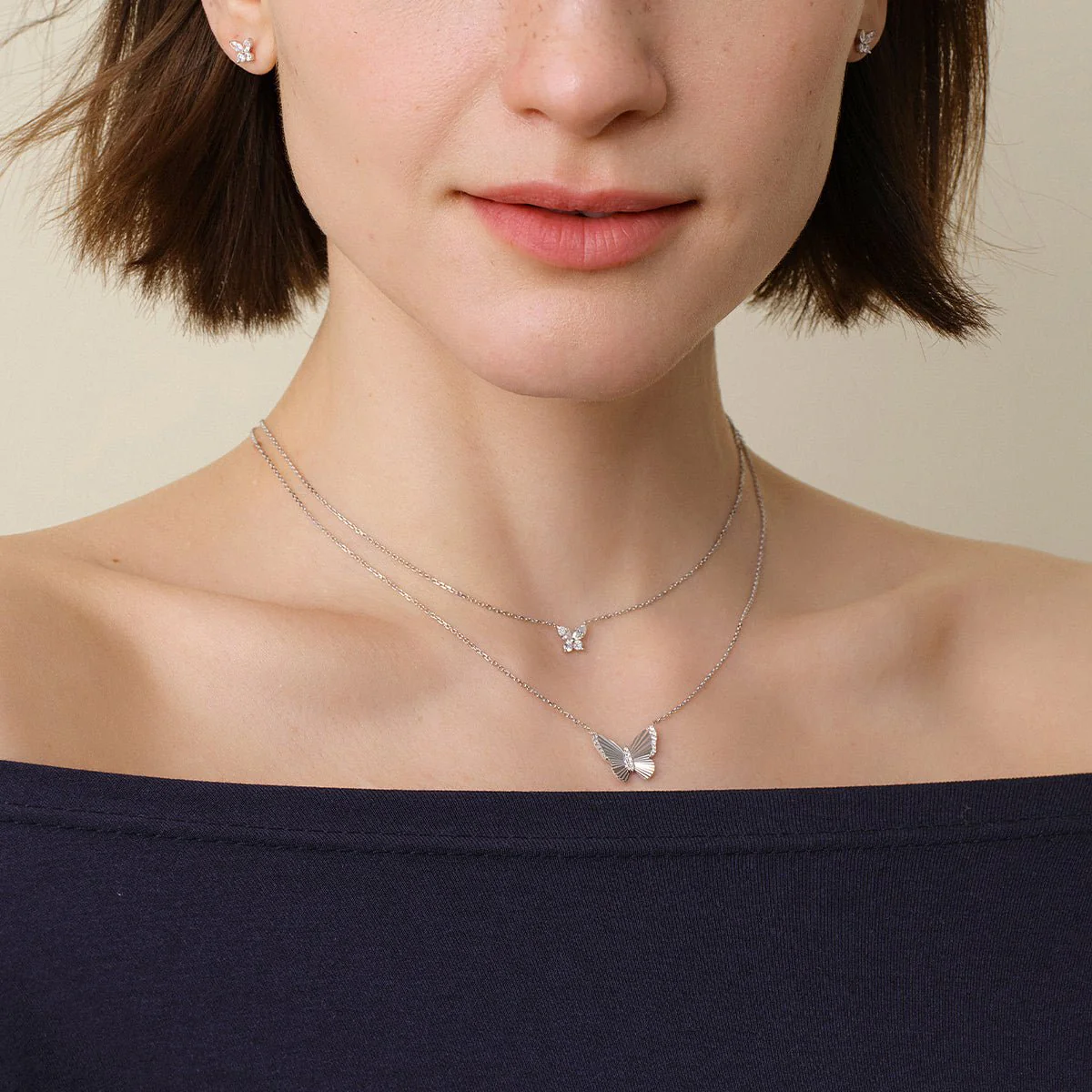18K Gold Diamond Petite Butterfly Necklace - Image 3
