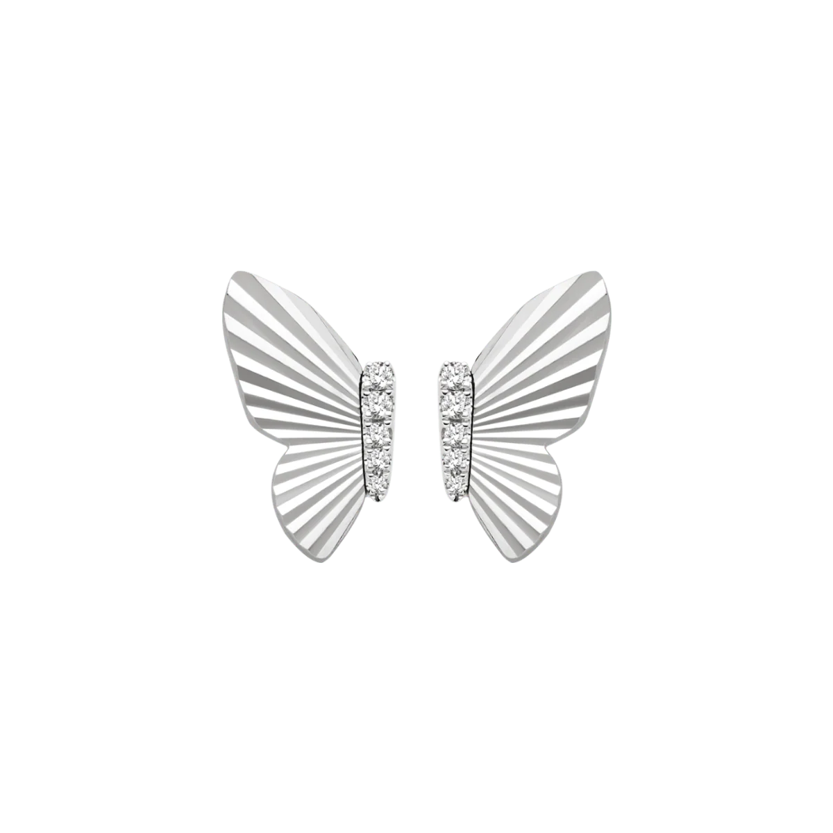 18K Gold Diamond Radiant Cut Design Butterfly Stud Earrings