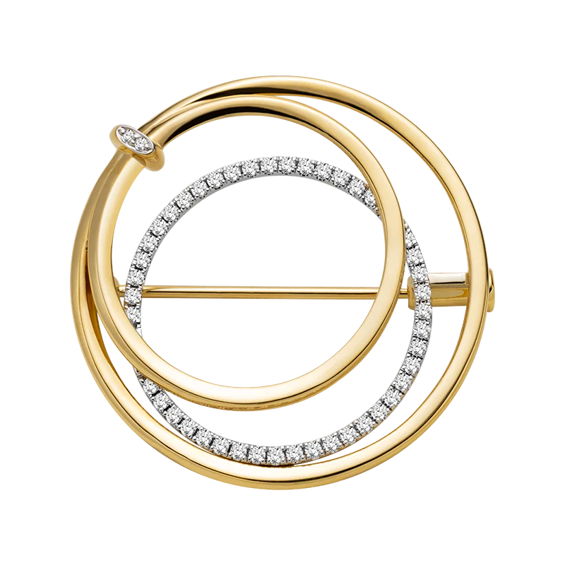 18K Gold Diamond Three-ring Intersecting Brooch