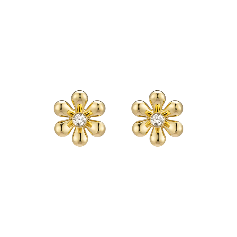 18K Gold Flower Diamonds Ear Studs