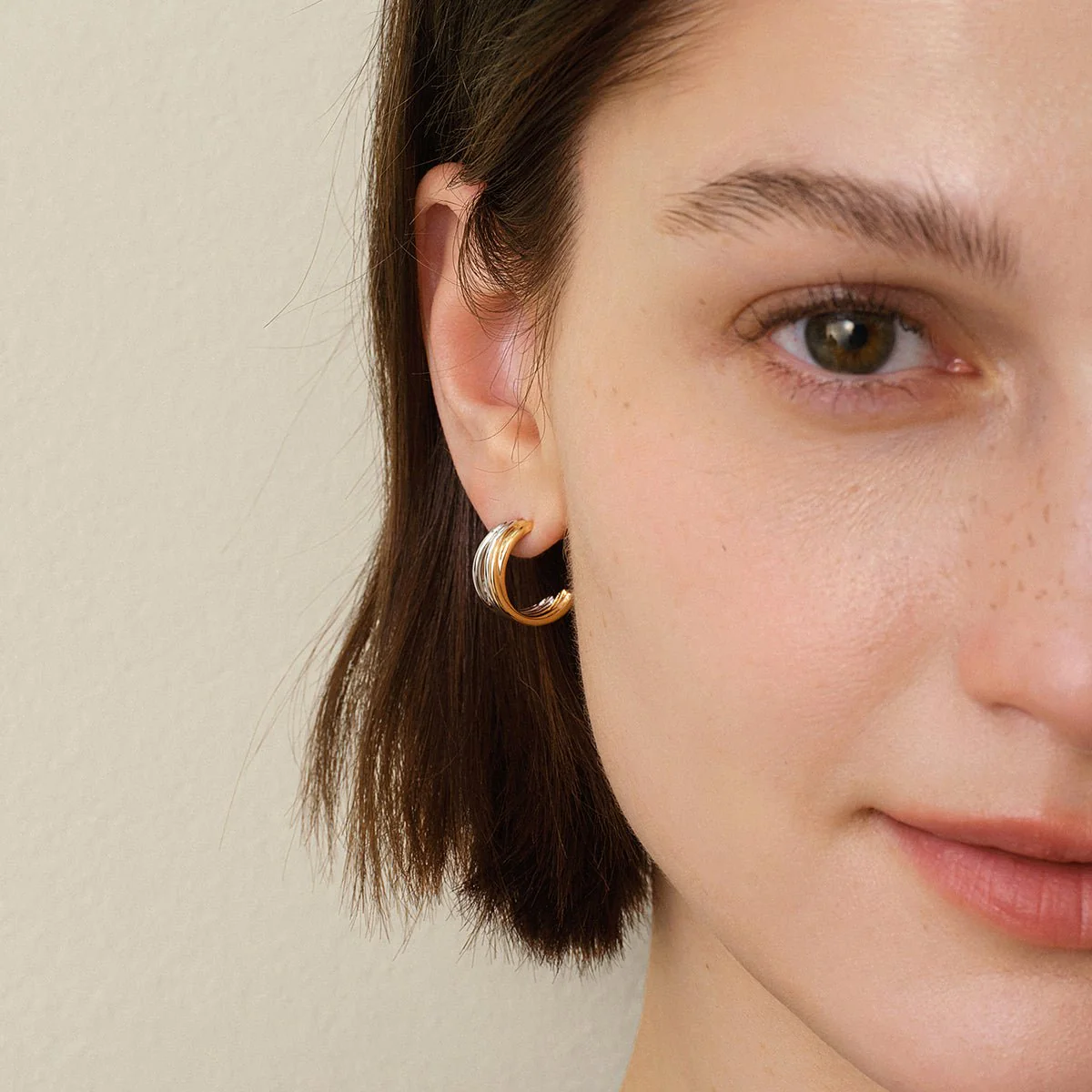 18K Gold Two Tone Half Wrap Earrings - Image 6