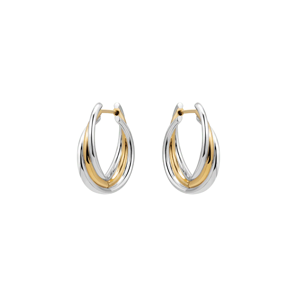 18K Gold Two Tone Stylish Polished Drape Hoop Earrings