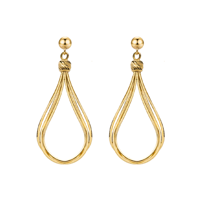 18K Solid Gold Streamline Herringbone Chain Earrings