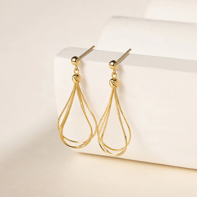18K Solid Gold Streamline Herringbone Chain Earrings - Image 3