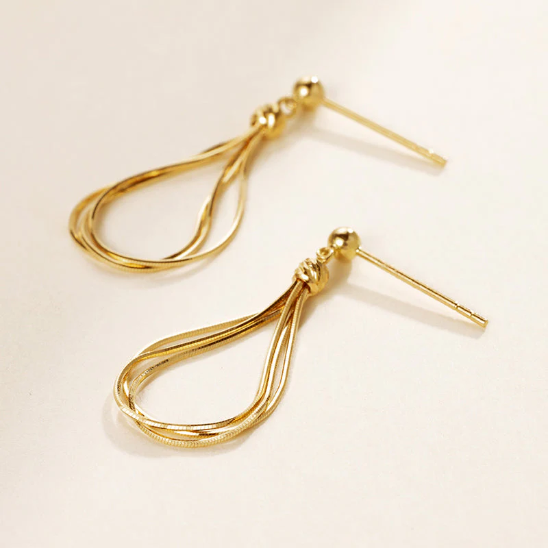 18K Solid Gold Streamline Herringbone Chain Earrings - Image 5