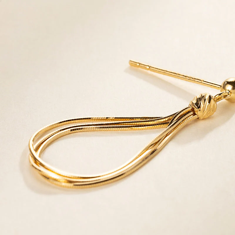 18K Solid Gold Streamline Herringbone Chain Earrings - Image 7