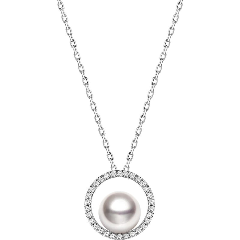 Akoya 18K Gold Diamond Circle Pendant Silver Chain Pendant Necklace