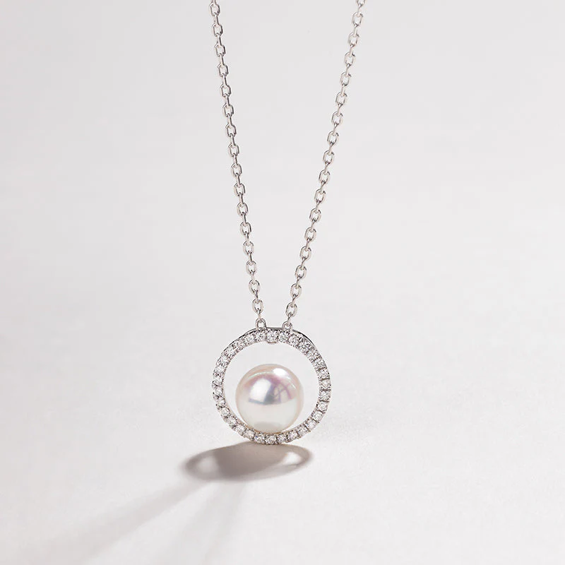 Akoya 18K Gold Diamond Circle Pendant Silver Chain Pendant Necklace - Image 8
