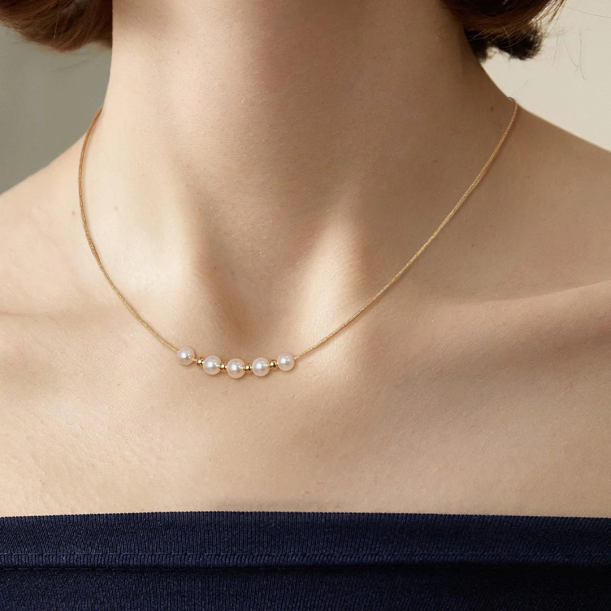 Akoya 18k Yellow Gold Baby's Breath Smile Necklace - Image 10