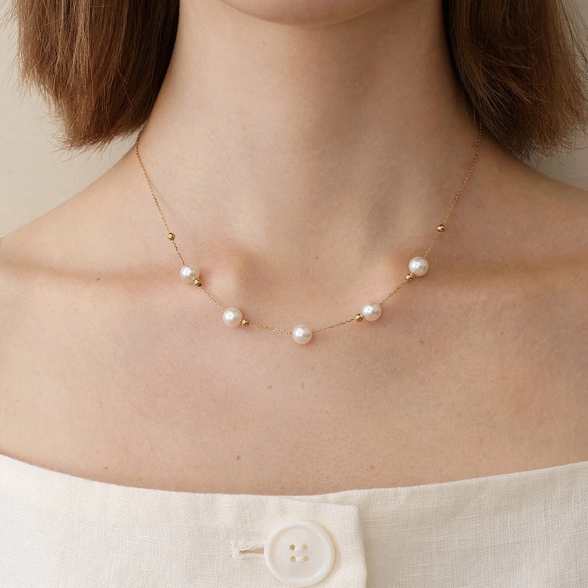 Akoya 18k Yellow Gold Baby's Breath Smile Necklace - Image 7