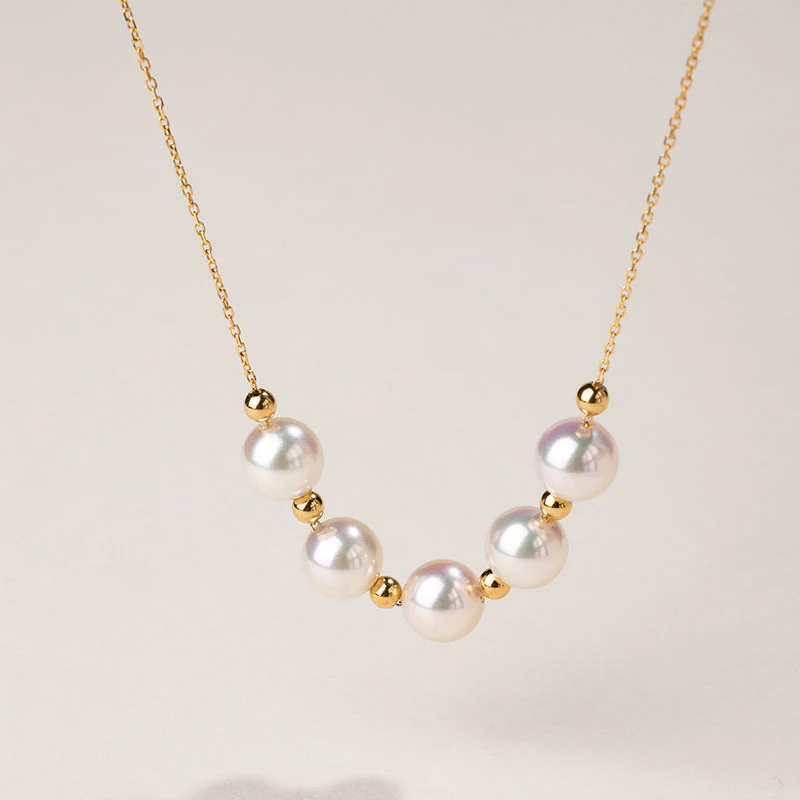 Akoya 18k Yellow Gold Baby's Breath Smile Necklace - Image 8