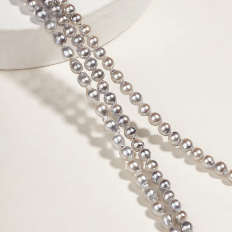 Akoya Baroque Pearl 18K Gold Powder Blue Strand Necklace - Image 3