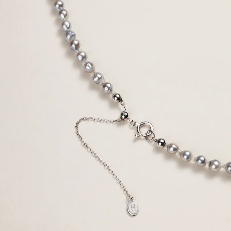 Akoya Baroque Pearl 18K Gold Powder Blue Strand Necklace - Image 5