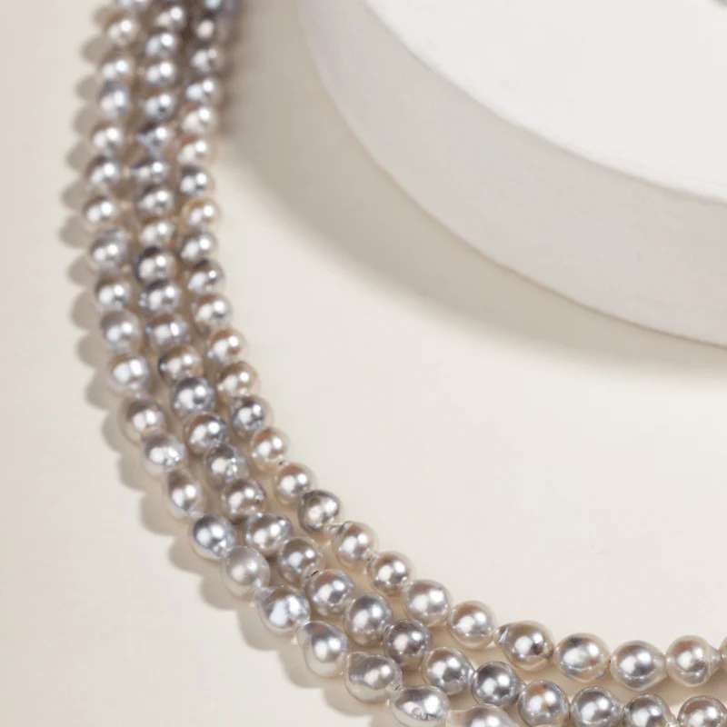 Akoya Baroque Pearl 18K Gold Powder Blue Strand Necklace - Image 7