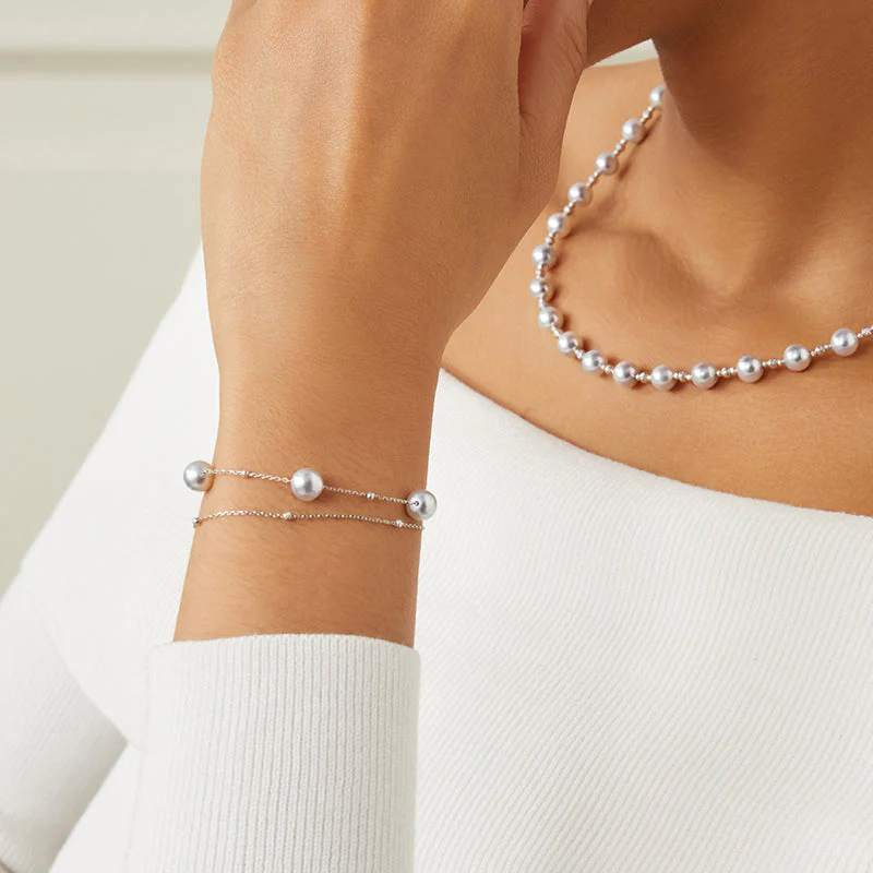 Akoya Baroque Pearl Bracelet 18K White Gold Special Style - Image 4