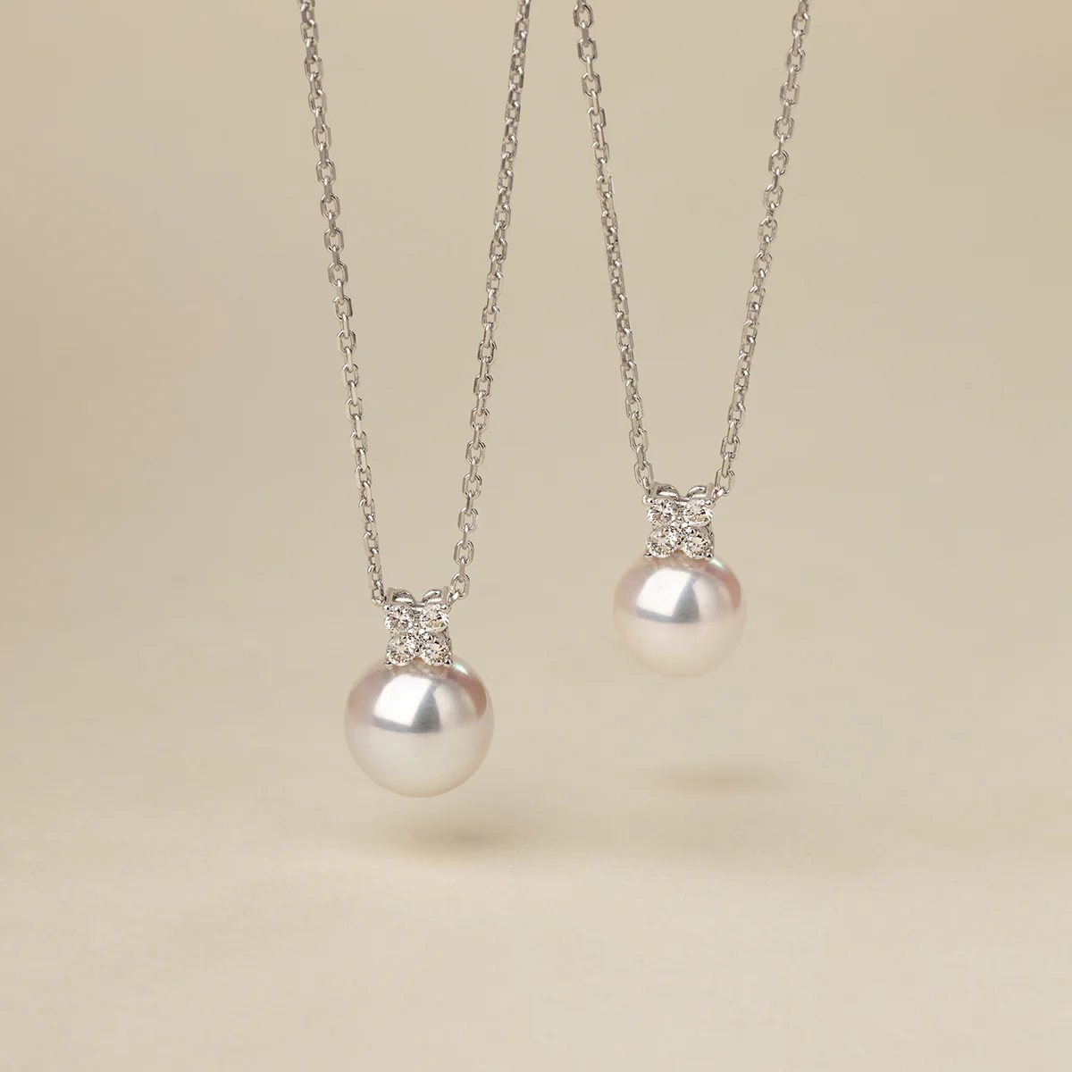 Akoya Pearl 10K White Gold Diamond Clover Pendant Necklace - Image 3