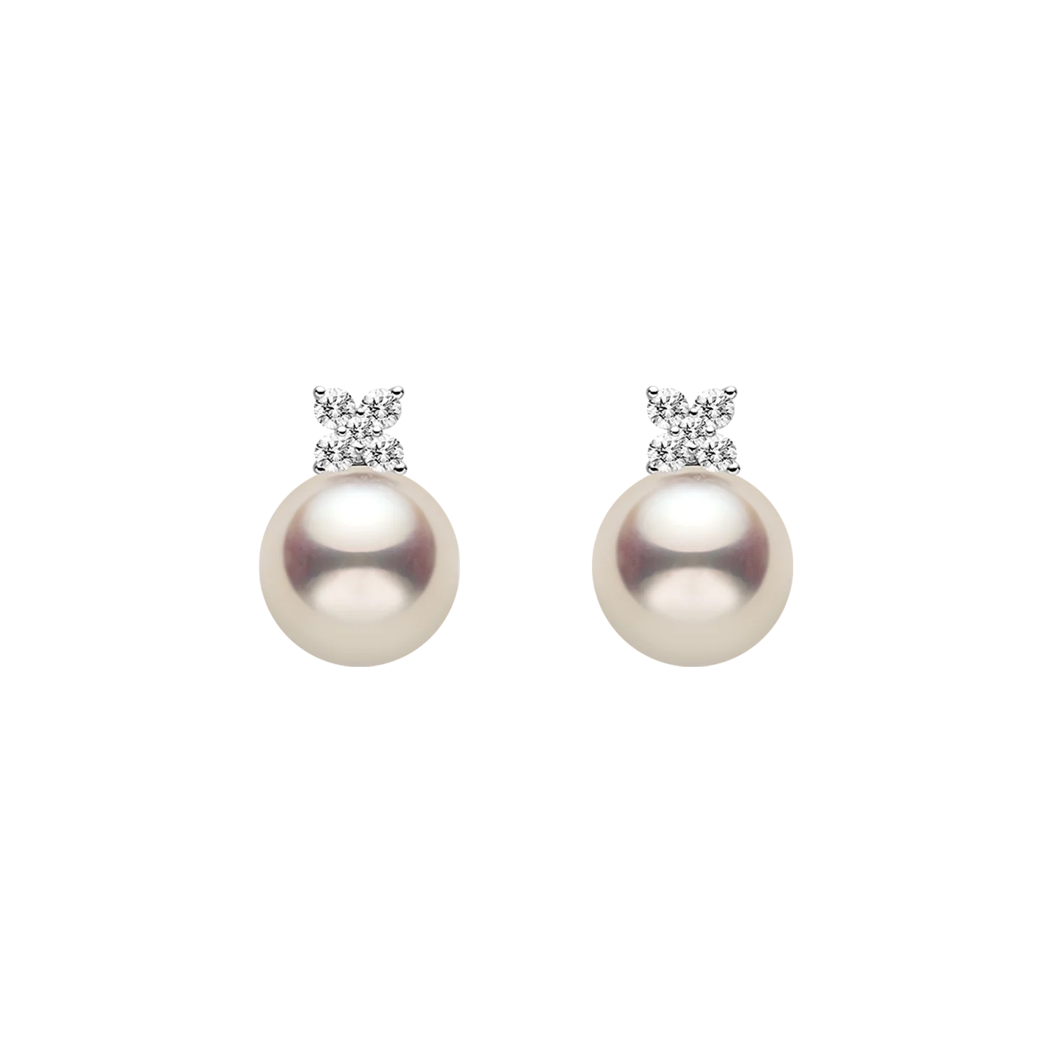 Akoya Pearl 10K White Gold Diamond Clover Stud Earrings