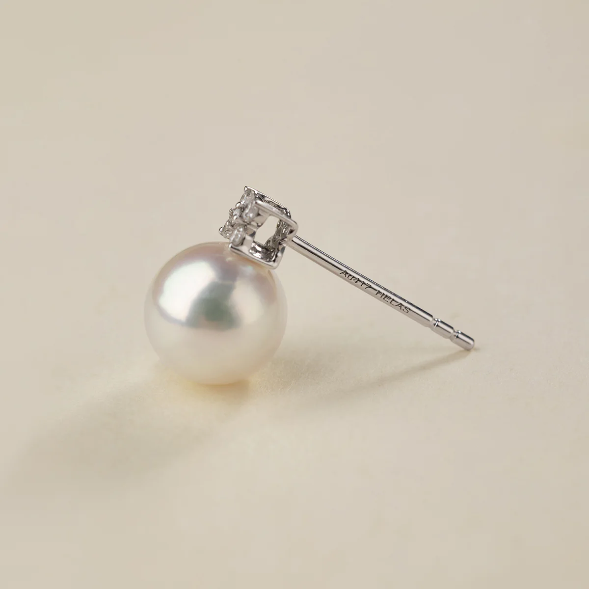 Akoya Pearl 10K White Gold Diamond Clover Stud Earrings - Image 3