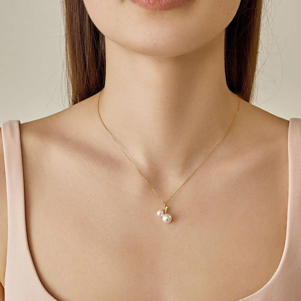Akoya Pearl 18K Gold Diamond Cherry With Loving Necklace - Image 2