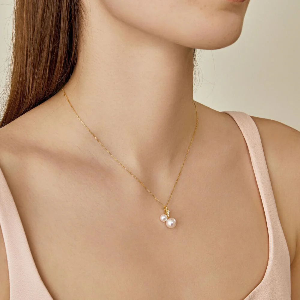 Akoya Pearl 18K Gold Diamond Cherry With Loving Necklace - Image 3