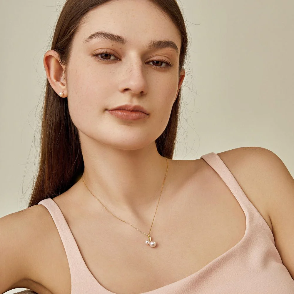 Akoya Pearl 18K Gold Diamond Cherry With Loving Necklace - Image 4