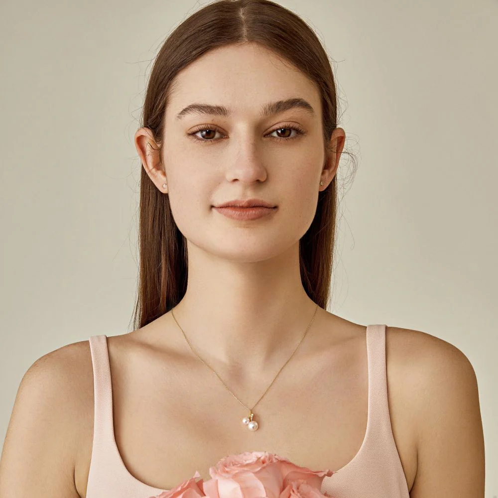 Akoya Pearl 18K Gold Diamond Cherry With Loving Necklace - Image 5