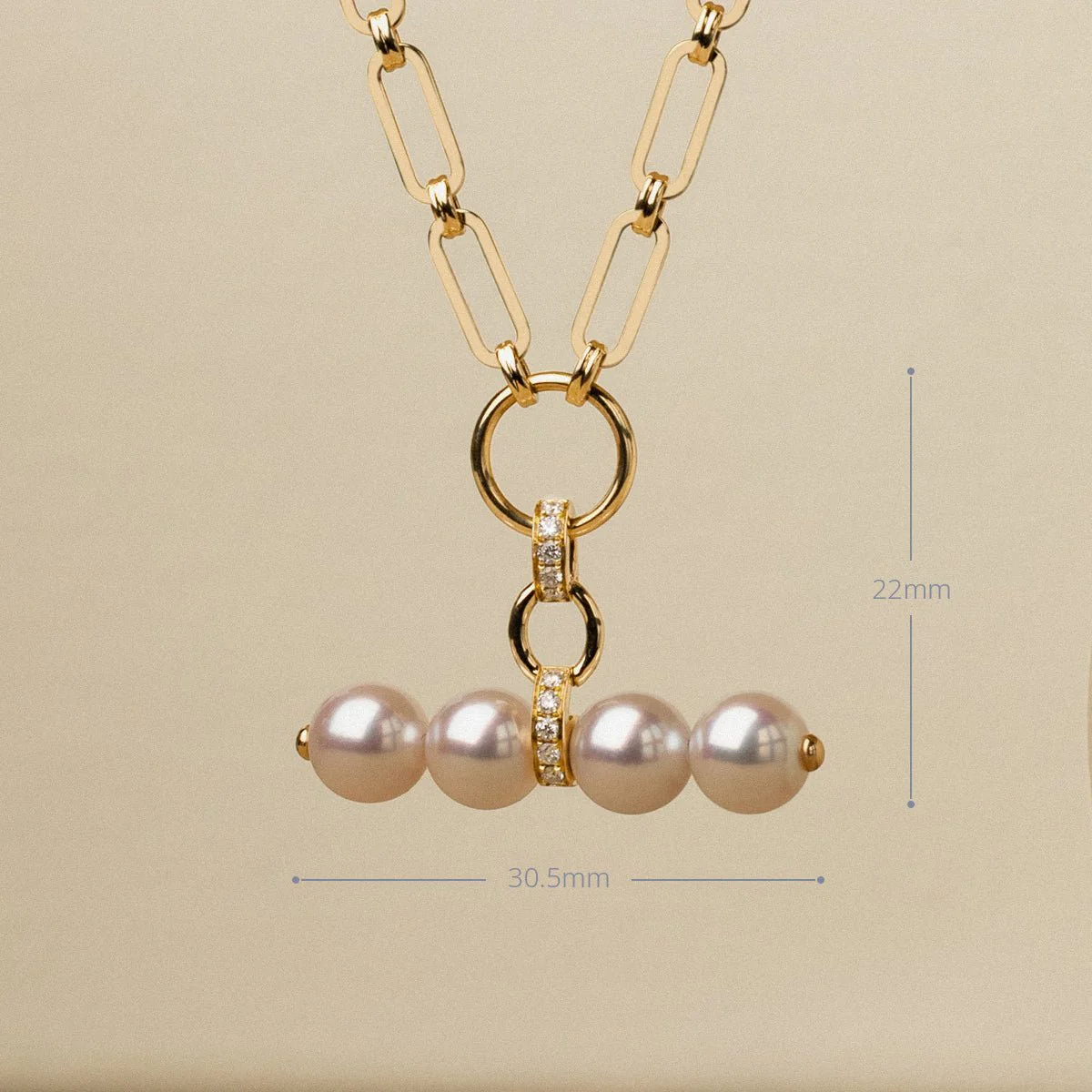 Akoya Pearl 18K Gold Diamond Lever Pendant Interlock Necklace - Image 11
