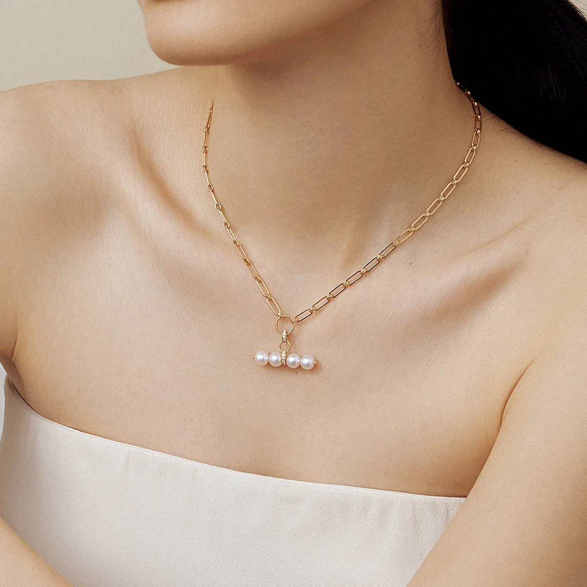 Akoya Pearl 18K Gold Diamond Lever Pendant Interlock Necklace - Image 2