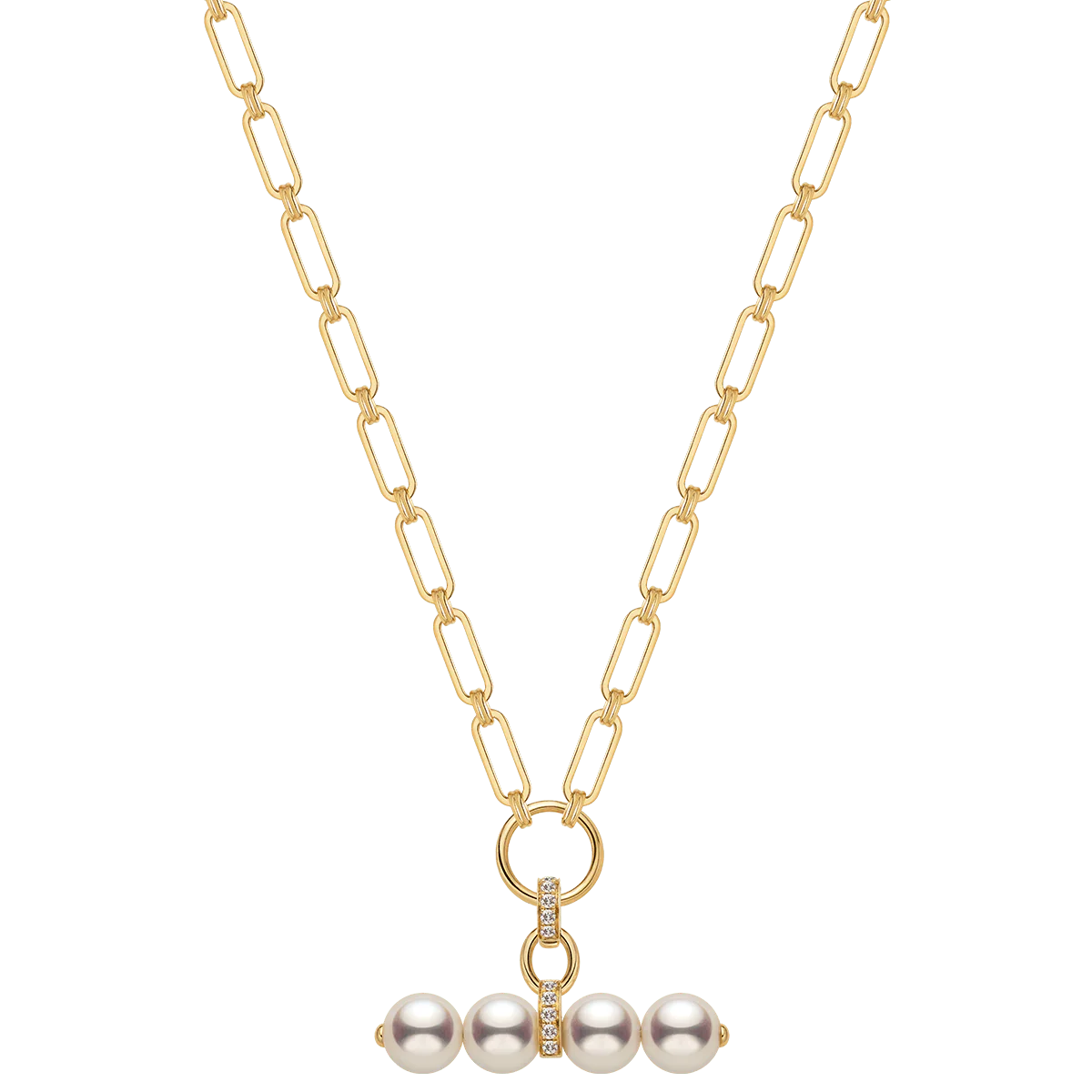 Akoya Pearl 18K Gold Diamond Lever Pendant Interlock Necklace - Image 5