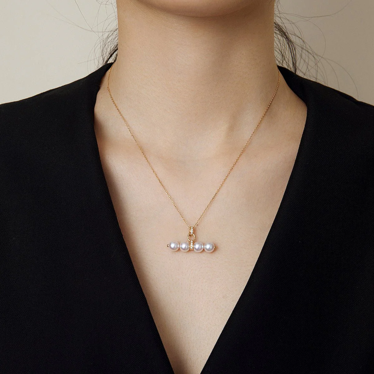 Akoya Pearl 18K Gold Diamond Lever Pendant Interlock Necklace - Image 6