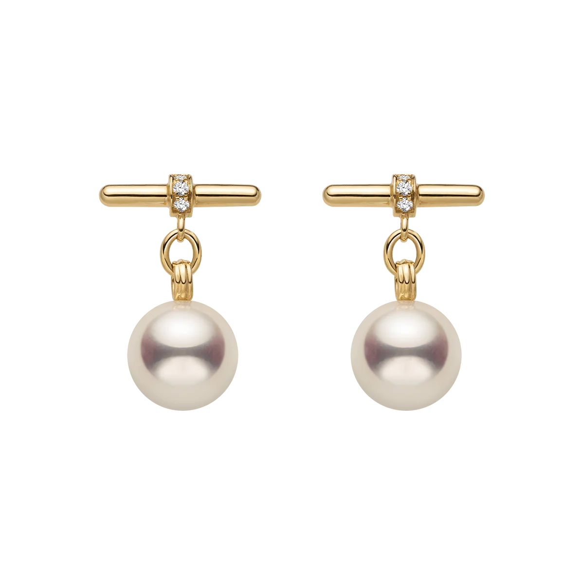 Akoya Pearl 18K Gold Diamond Parallel Grace Studs Earrings