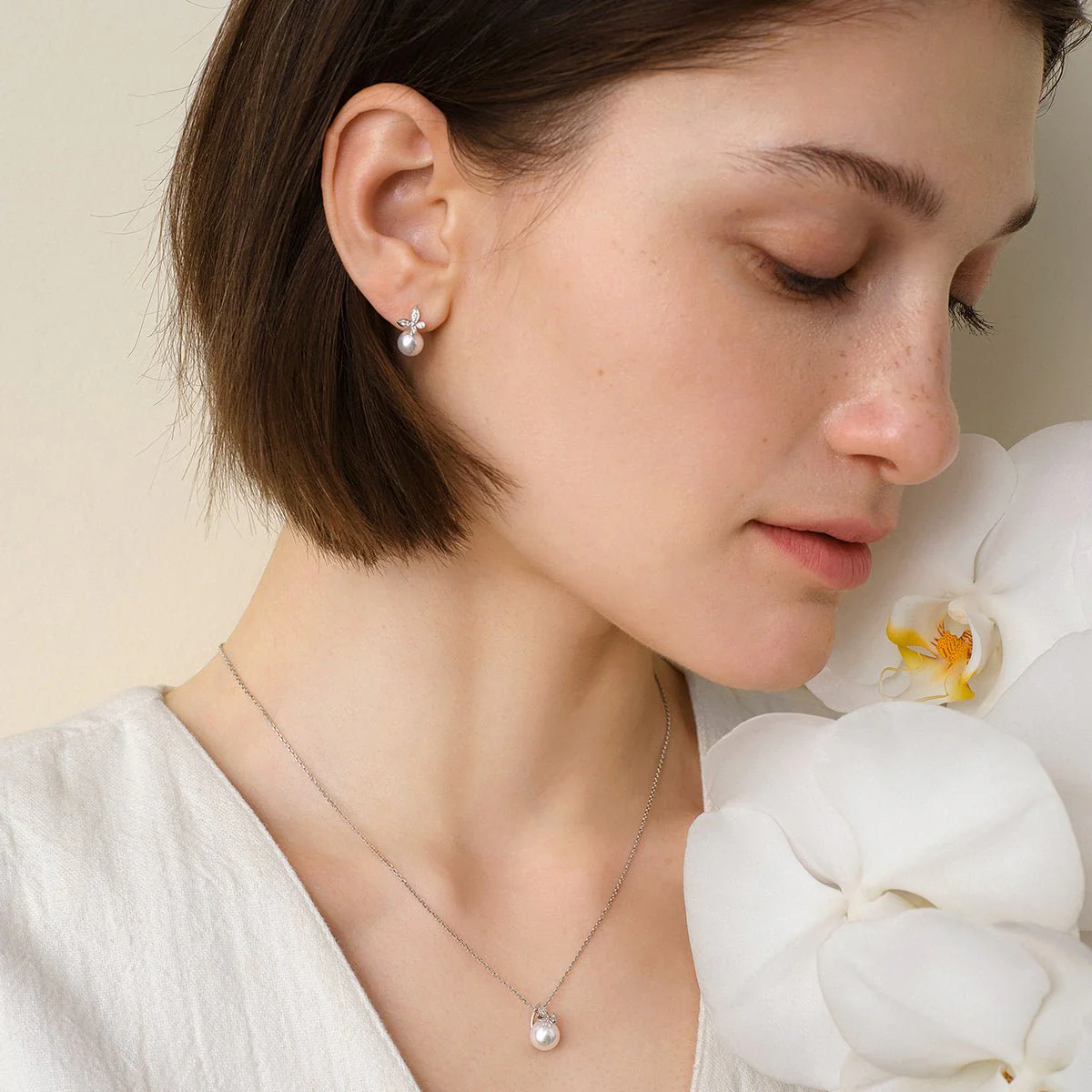 Akoya Pearl 18K Gold Diamond Petite Butterfly Stud Earrings - Image 3