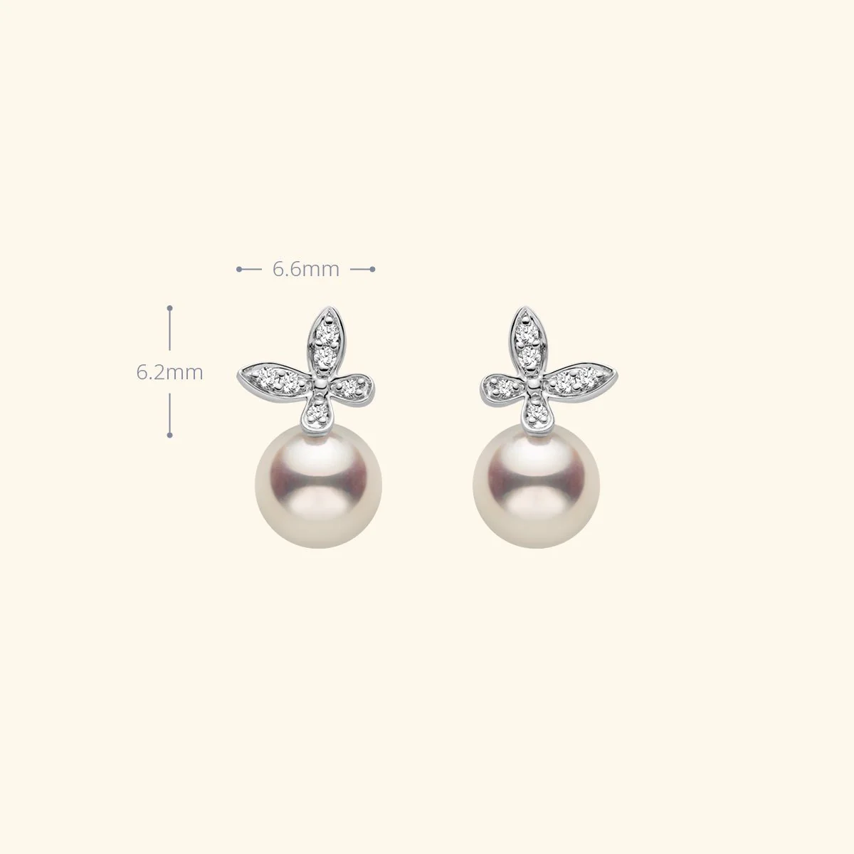 Akoya Pearl 18K Gold Diamond Petite Butterfly Stud Earrings - Image 8