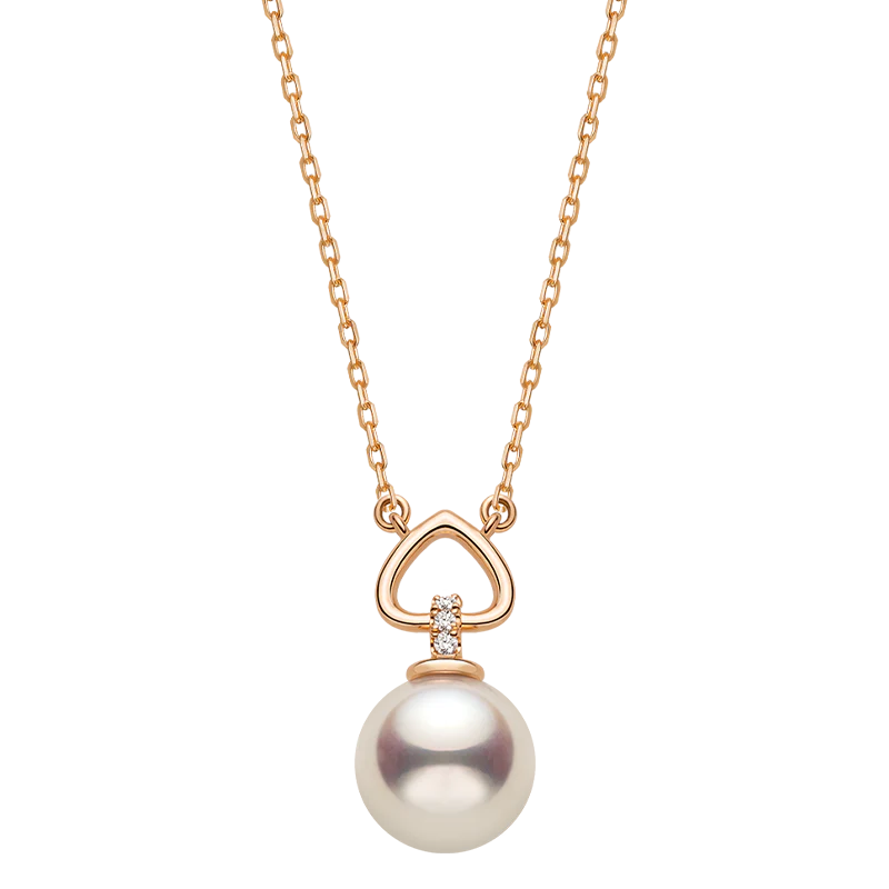 Akoya Pearl 18K Gold Diamond Red Heart Pendant Necklace