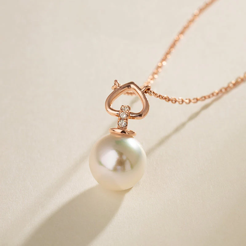 Akoya Pearl 18K Gold Diamond Red Heart Pendant Necklace - Image 2