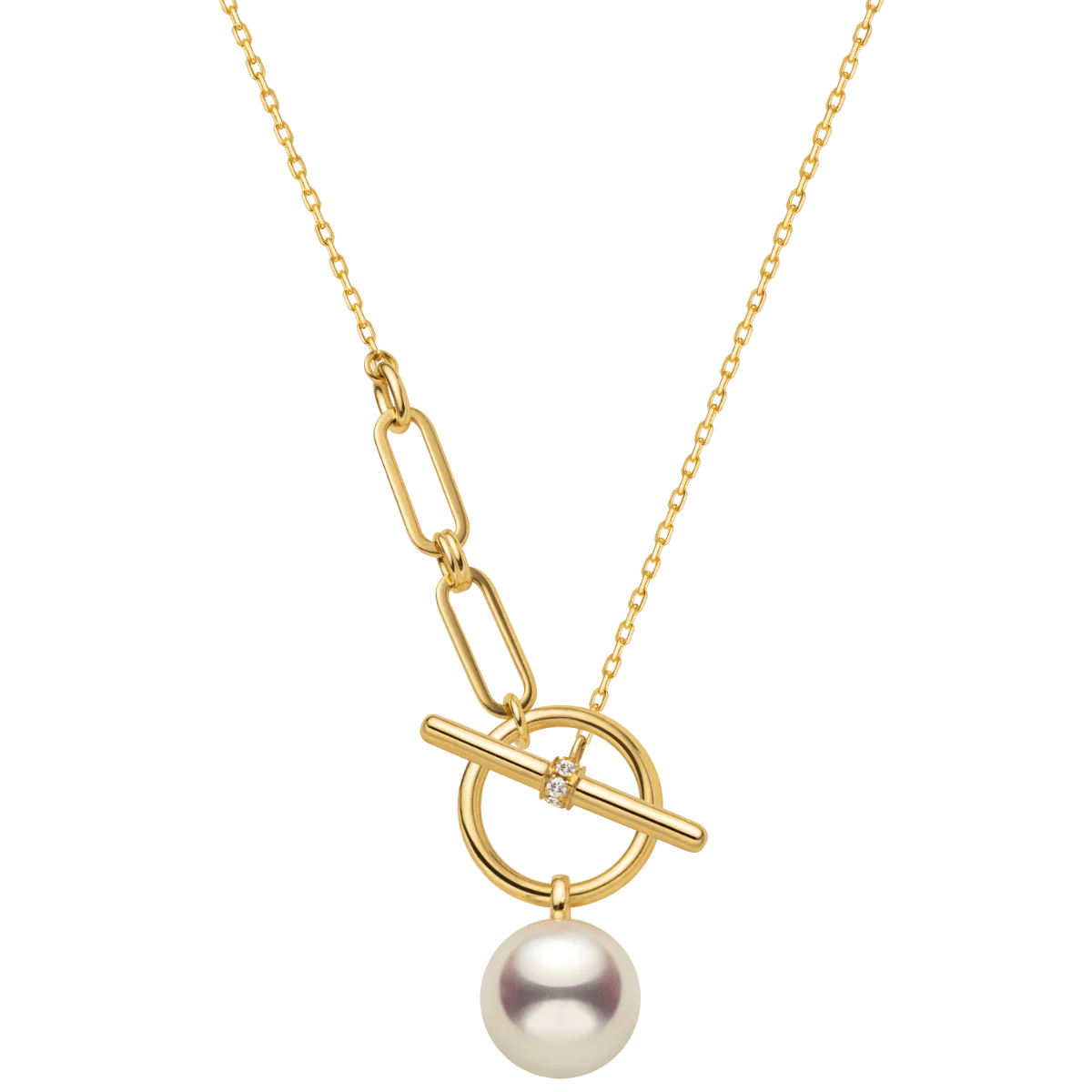 Akoya Pearl 18K Gold Diamond Tension Poise Clasp Necklace