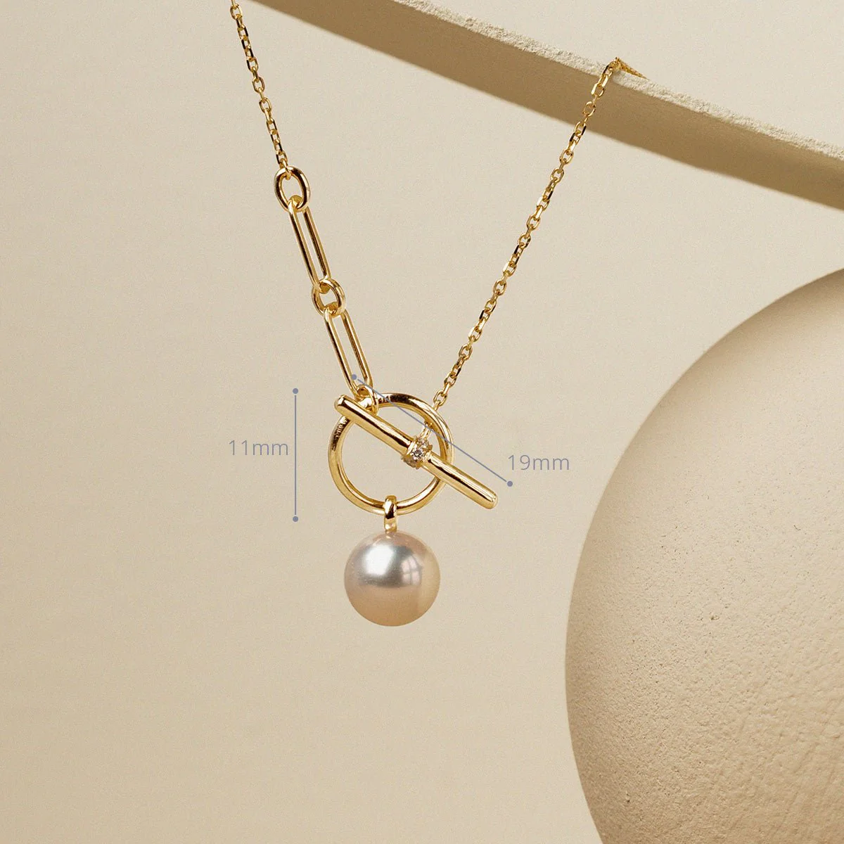 Akoya Pearl 18K Gold Diamond Tension Poise Clasp Necklace - Image 5