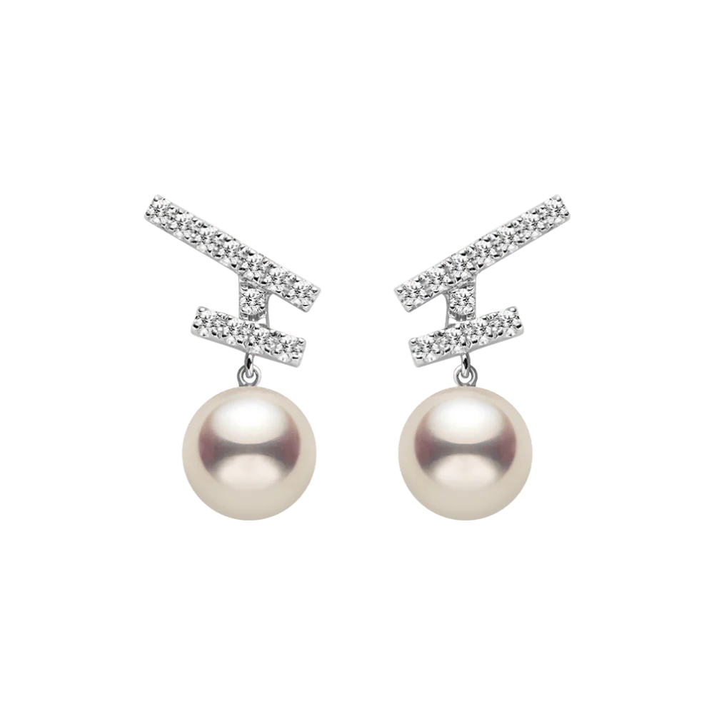 Akoya Pearl 18K Gold Diamonds Sparkle Flying Earrings