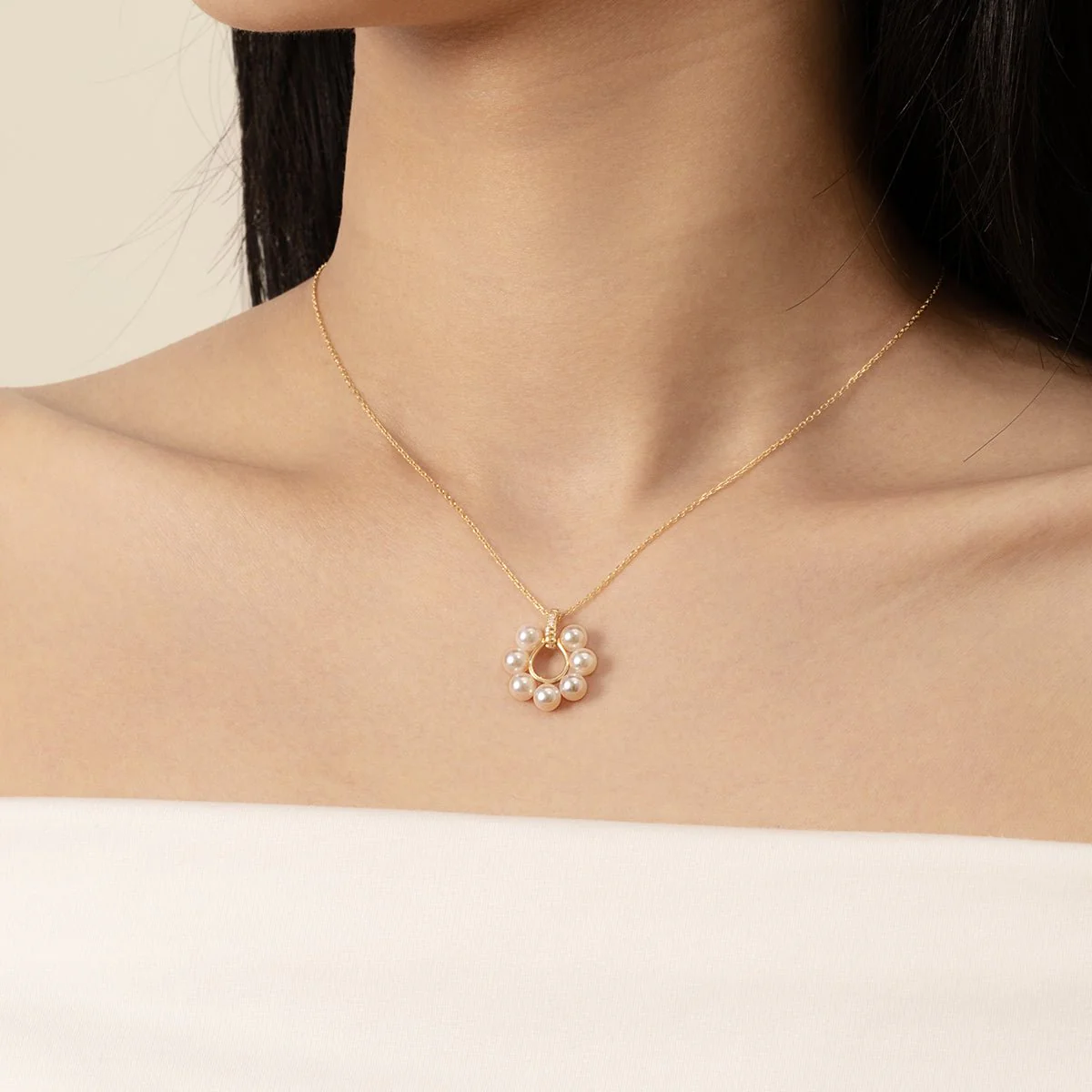 Akoya Pearl 18K Gold Diamonds Sunlight Pendant Necklace - Image 2