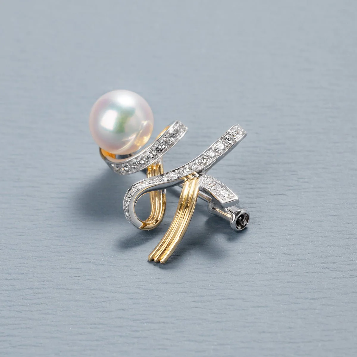 Akoya Pearl 18K Gold Diamonds Two-tone Ribbon Wish Tree Brooch - Image 7