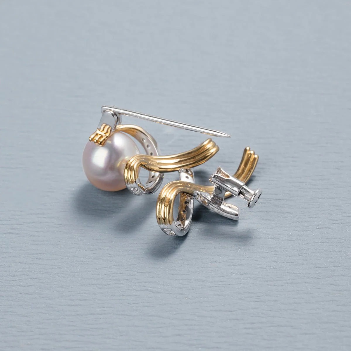 Akoya Pearl 18K Gold Diamonds Two-tone Ribbon Wish Tree Brooch - Image 9